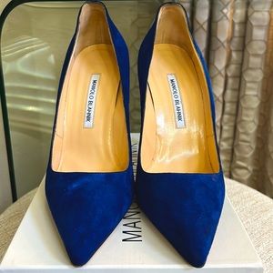 Cobalt Blue Suede Manolo Blahnik BB 115 Sz 40 1/2